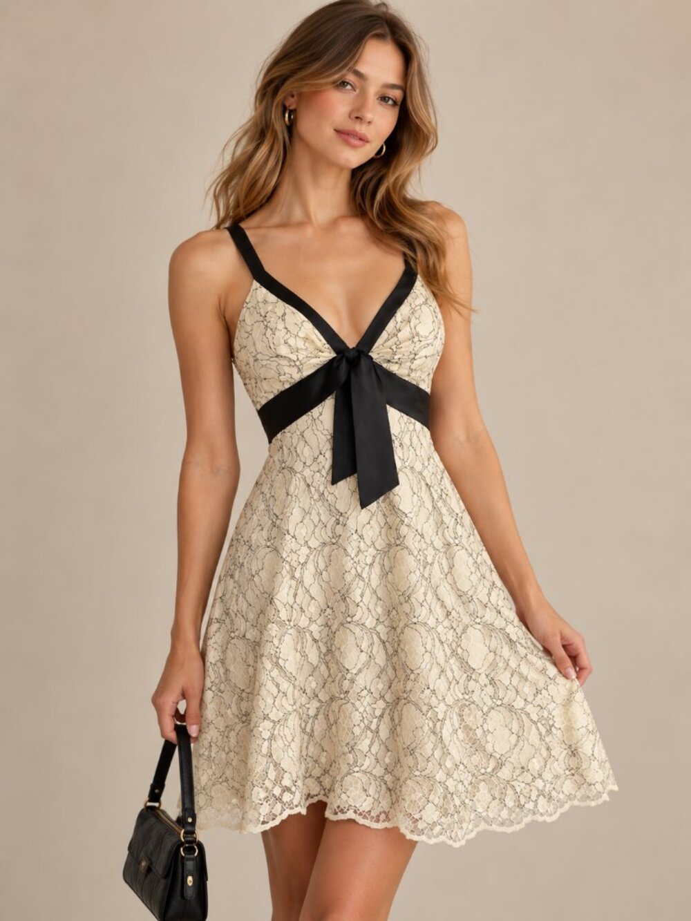 WHBM Whimsigoth Babydoll Lace Overlay Cocktail Dress Size 0 Cream Retro Coquette